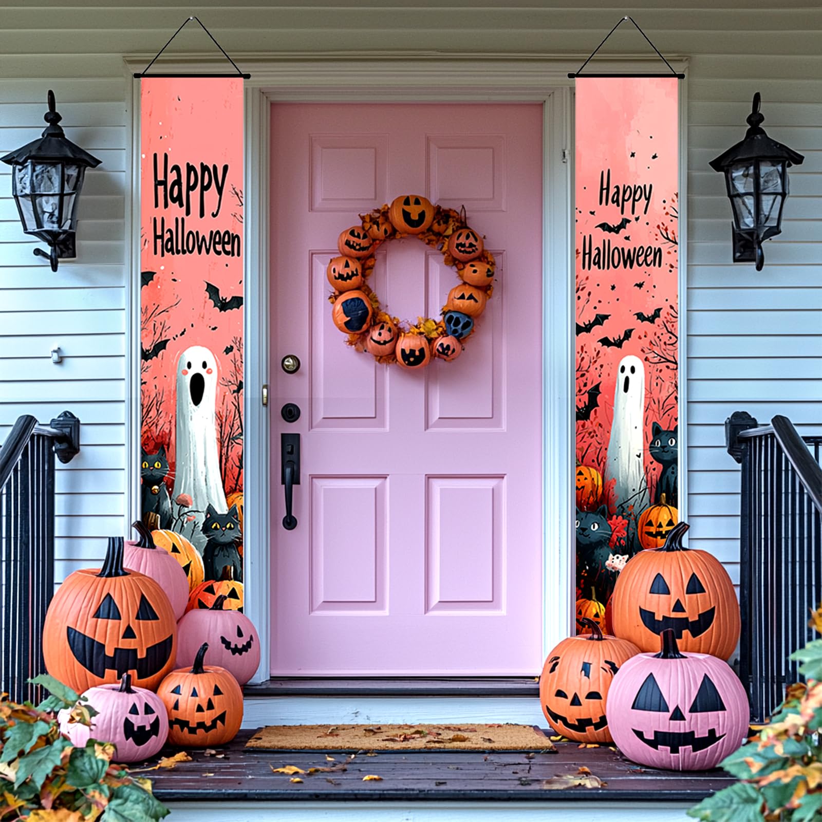Halloween Decor Decorations Outdoor Indoor, Happy Halloween Banners Porch Signs for Front Door Outside Yard Garland Party Supplies (5)